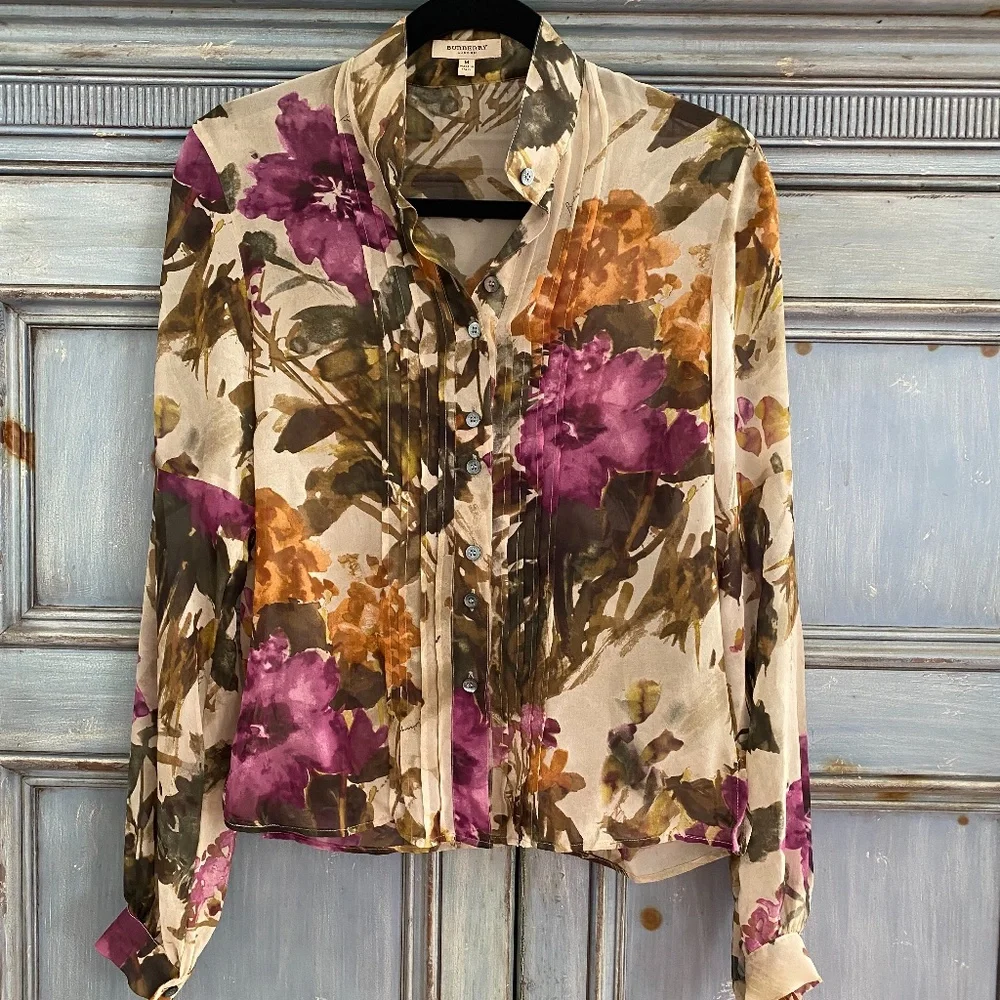 Burberry London Silk semi sheer floral top size M - Picture 2 of 12